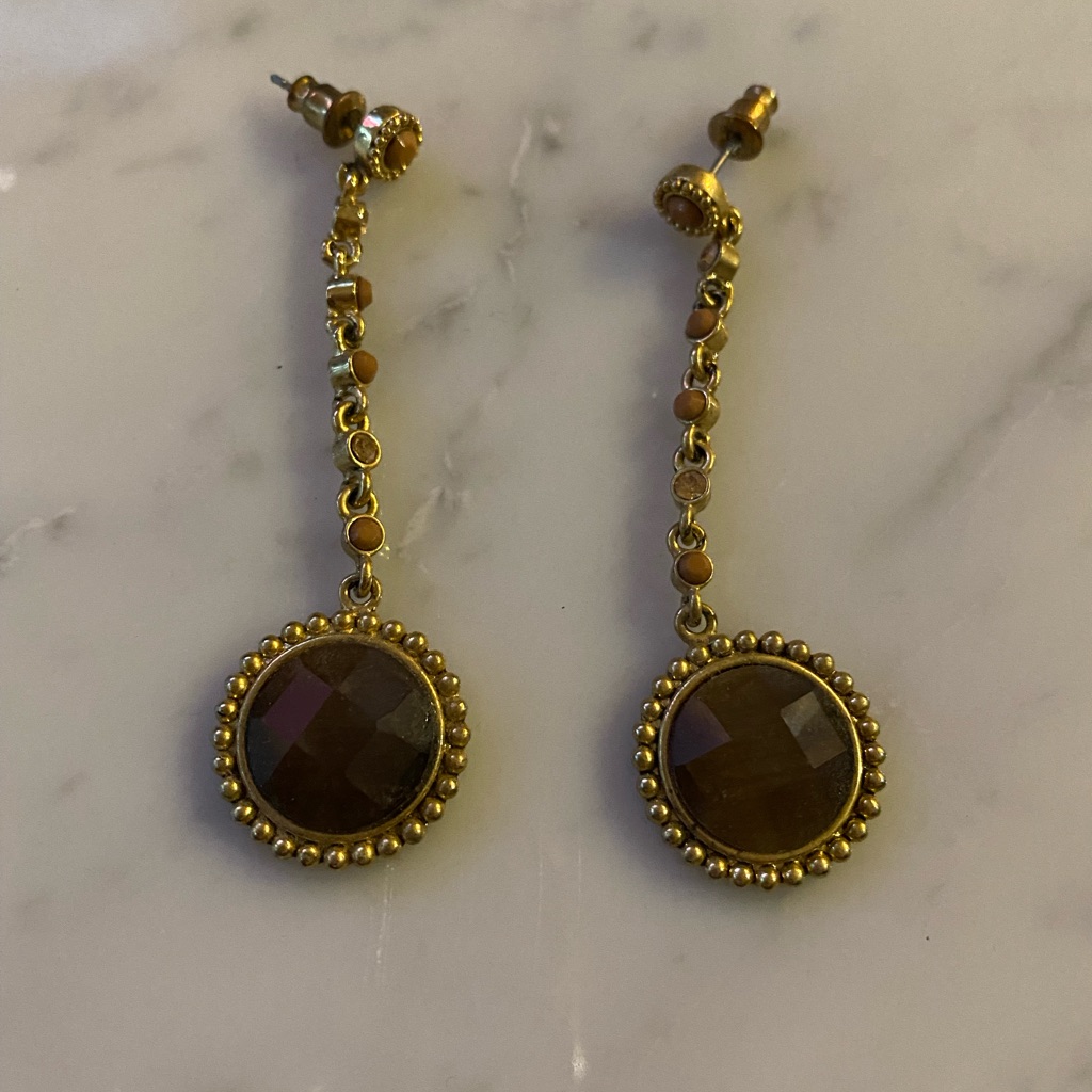 Gold Earrings With Brown Gems